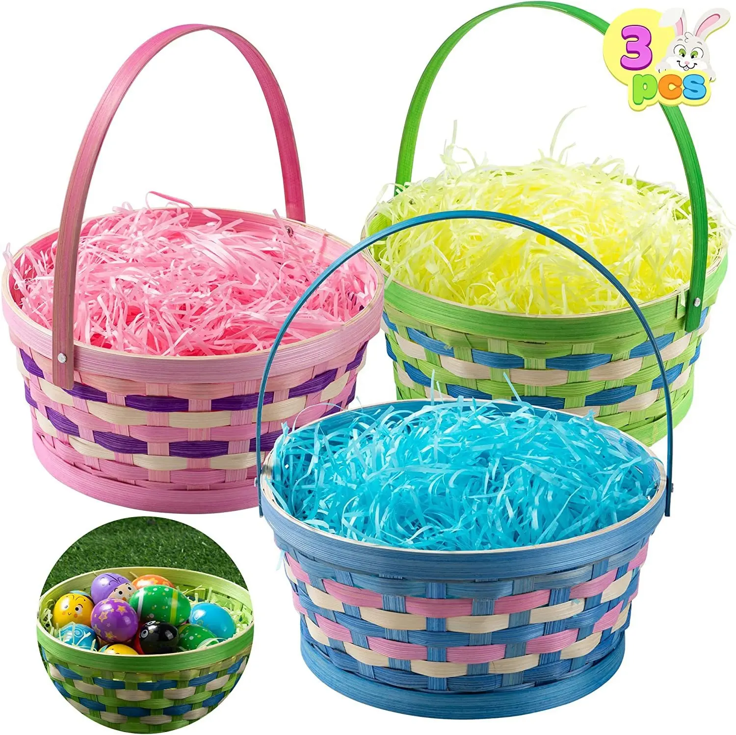 HANDICRAFT cesta de Pascua vacía regalos cesta de bambú de colores cesta de almacenamiento con asa para niños