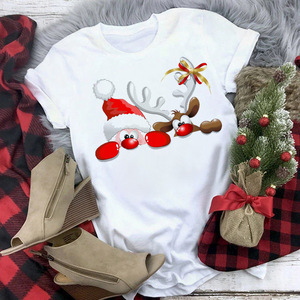 2025 all'ingrosso l'ultimo modello carino natale cartone animato renna Casual traspirante maniche corte da <span class=keywords><strong>donna</strong></span> t-shirt con scollo a o - Product Image 2