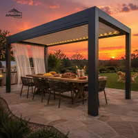 Pergola Bioclimatique Motorisée en Aluminium avec Toit Rétractable à Lames, Imperméable et Coupe-Vent, Autoportante pour Patio et Jardin