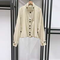 AIMEISI Automne/Hiver 2026 Blouson court style universitaire décontracté à col montant, à carreaux, à simple boutonnage, style cargo pour femme