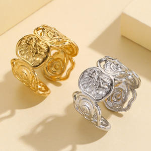 Wholesale Rose Open Loop Ring, Trendy Flower Adjustable & Geometric Spiral Rings, Stainless Steel Jewelry - Product Image 2