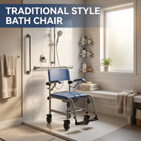 Chaise de bain de style traditionnel RUFU RF4209A, cadre en aluminium pliable, accoudoirs en forme de C, roulettes avec frein de 5 pouces, bras de soutien rabattables