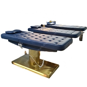 KISEN Lit de beauté électrique luxueux en acier inoxydable doré avec base lumineuse et 4 moteurs, lit de massage facial pour salon de beauté, spa facial - Product Image 1