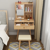 Table de maquillage en bois massif écologique avec miroir intégré et rangement pour hôtel et salon - Mini table de maquillage moderne