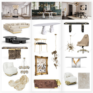 Luxury Furniture Supplier Beige Fabric Foshan Set Curved L-Shaped High End Velvet Luxury Living Room Set DV-VILLA-01-BOCAS Home - Product Image 1