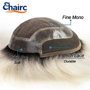 Prothèse capillaire <span class=keywords><strong>homme</strong></span> en <span class=keywords><strong>cheveux</strong></span> naturels, <span class=keywords><strong>blond</strong></span> <span class=keywords><strong>platine</strong></span> ombré, perruque toupet pour hommes, système capillaire masculin en mono PU et dentelle, perruque <span class=keywords><strong>homme</strong></span> de 6 pouces - Product Image 4