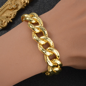 bold curb chain carved textured <b>copper</b> polished custom men fashion party secure extension wholesale 18k gold plated <b>bracelet</b> - Product Image 2