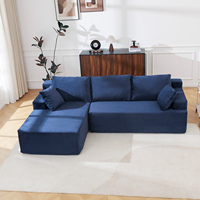 Canapé d'angle modulable de luxe en tissu bleu moderne, compressé sous vide, pour salon
