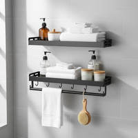 Étagères de salle de bain murales Poinçon gratuit Porte-serviettes en aluminium noir Articles de toilette Gel douche Rangement Table à langer Accessoire