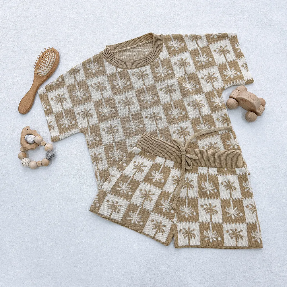Custom Baby Knitted Set Children Cotton 2 Piece New Born Baby Knit Sweater Clothes Summer Shorts Sets