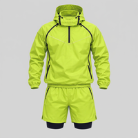 Ensemble de fitness personnalisé vert néon pour homme : Haut de sport à capuche semi-zippé et short 2-en-1 réfléchissant pour entraînement en salle de sport et perte de poids