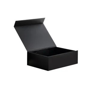 In stock low MOQ black color rigid flat magnetic folding gift box for gift pack