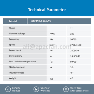 Ventilateur centrifuge ebmpapst R2E270-AA01-05 230VAC 280/430W 80dBA 2750/3100RPM 2435m3/h ODM OEM - Product Image 3