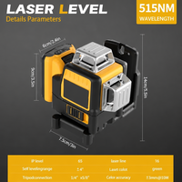 Niveau laser industriel autonivelant 12 lignes 3D 360 degrés vertical 12V à batterie lithium, faisceau vert horizontal pour intérieur et extérieur