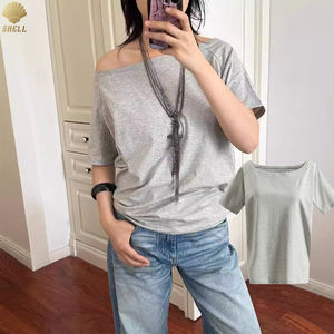 Indossare quotidianamente asimmetria in cotone CNSHELL a singolo strato manica corta con taglio <span class=keywords><strong>Top</strong></span> Casual - Product Image 1