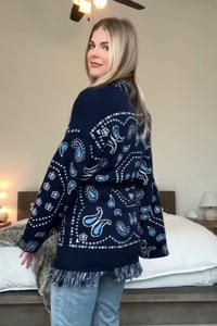 <span class=keywords><strong>Cardigan</strong></span> Vintage con nappine Western da <span class=keywords><strong>donna</strong></span> maglione lavorato a maglia Casual a manica lunga con motivo floreale con scollo a V - Product Image 5