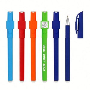 Stylo publicitaire noir avec gel et impression de code QR, logo personnalisé, pour cadeaux promotionnels médicaux - Product Image 1