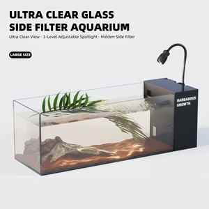 Hoogwaardig 220V modern design ultra wit transparant glazen rechthoekig bureau aquarium viskom milieuvriendelijk zijfilter 10W - Product Image 1