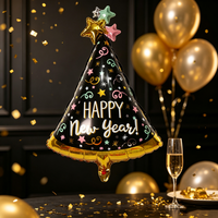 Chapeau de fête du Nouvel An, ballon en aluminium 84*54cm, imprimé noir et coloré pour la décoration de fête du Nouvel An à la maison, certifié FSC