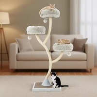 Arbre à chat 3 niveaux de luxe moderne avec plateforme de saut, balles suspendues, poteaux à gratter en sisal et emballage en carton écologique