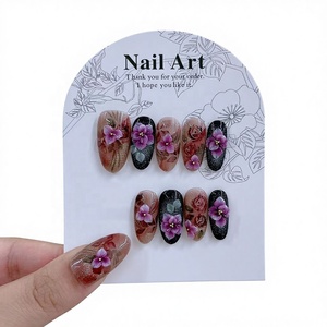 Mu Wear Faux Ongles Faits Main Haut de Gamme, Sculptés en 3D, Style Vintage, Effet Teinture Semi-Permanente Rose Blanc, Forme Ovale Moyenne, pour Doigts, Tendance INS - Product Image 1