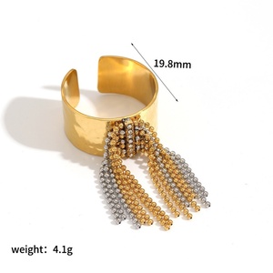Wholesale Cuff Ring Tassel <b>Beaded</b> Chain Adjustable Stylish Design Rings Exaggerated Women Ring - Product Image 3