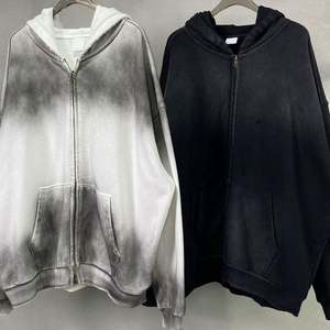 Sweat-shirt à capuche zippé pour homme, personnalisé, délavé à l'acide, style rétro à épaules tombantes, commande minimale faible, vente en gros - Product Image 1