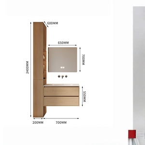 Minimalist Natural Wood-Style Stone Slab Vanity Integrated Sink Smart <b>Mirror</b> <b>Wall</b>-Mounted Bathroom Cabinet - Product Image 6