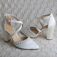 Chaussures de mariage personnalisées à talons hauts, Satin blanc ivoire