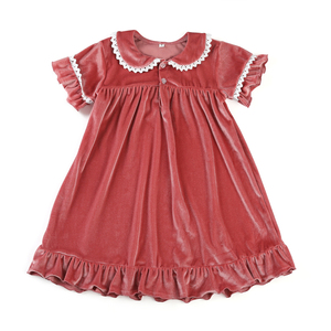 Robe <span class=keywords><strong>de</strong></span> nuit pour bébé <span class=keywords><strong>fille</strong></span>, robe <span class=keywords><strong>de</strong></span> nuit personnalisée en velours rouge pour <span class=keywords><strong>petite</strong></span> <span class=keywords><strong>fille</strong></span>, pyjama à volants pour enfants, robe <span class=keywords><strong>de</strong></span> soirée à manches courtes 2025 - Product Image 2