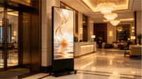 Écran publicitaire numérique LED intérieur P1.53 avec design mobile autoportant pour centres commerciaux, hôtels et promotions de marques