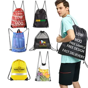 Promotional Nylon Polyester Drawstring Backpack Bags Custom Logo 210D Polyester Drawstring Gift Bag Sports Bag For Gym Traveling