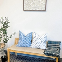 Housse de coussin décorative en coton imprimé floral bleu et blanc 100% coton pour canapé, salon, décoration de la maison, vente en gros