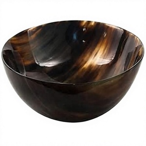 ชามเขาควายธรรมชาติทรงกลมขัดเงา ลายสีน้ำตาลตกแต่ง - Product Image 1