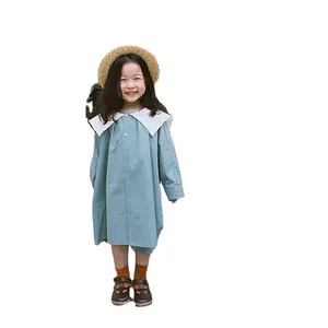 Custom Girls' College Collar Shirt Dress Children's Spring New Navy Dress Baby Long Sleeve Kids Summer Clothes Dress