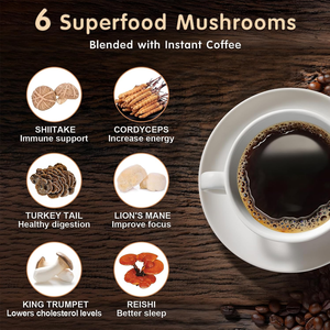 Café de Hongos en Polvo al por Mayor, <span class=keywords><strong>6</strong></span> Hongos Adaptógenos (Melena de León, Shiitake), Apoyo para la Concentración, Energí<span class=keywords><strong>a</strong></span>, Inmunidad y Digestión, para Adultos, 180g - Product Image 3