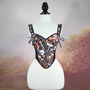 Sexy Vintage Toile Floral Corset Top Women Butterfly Print Bustier Overbust Steel Bones <b>Waist</b> <b>Cincher</b> with Lace up Back - Product Image 4