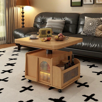 Table basse pliante moderne en bois massif à hauteur réglable / Chariot de rangement mobile pour appartement compact / Table basse
