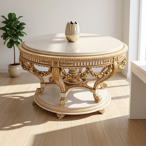 Handcrafted Solid Wood Coffee <b>Table</b> with Antique Gold Finish Traditional Movable Accent Furniture for Living Room Eco-Friendly - Product Image 3