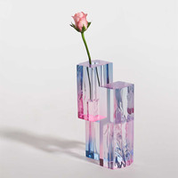 Vase à fleurs Transparent en plexiglas acrylique arc-en-ciel, Vase imperméable coloré, Vase de modélisation en acrylique