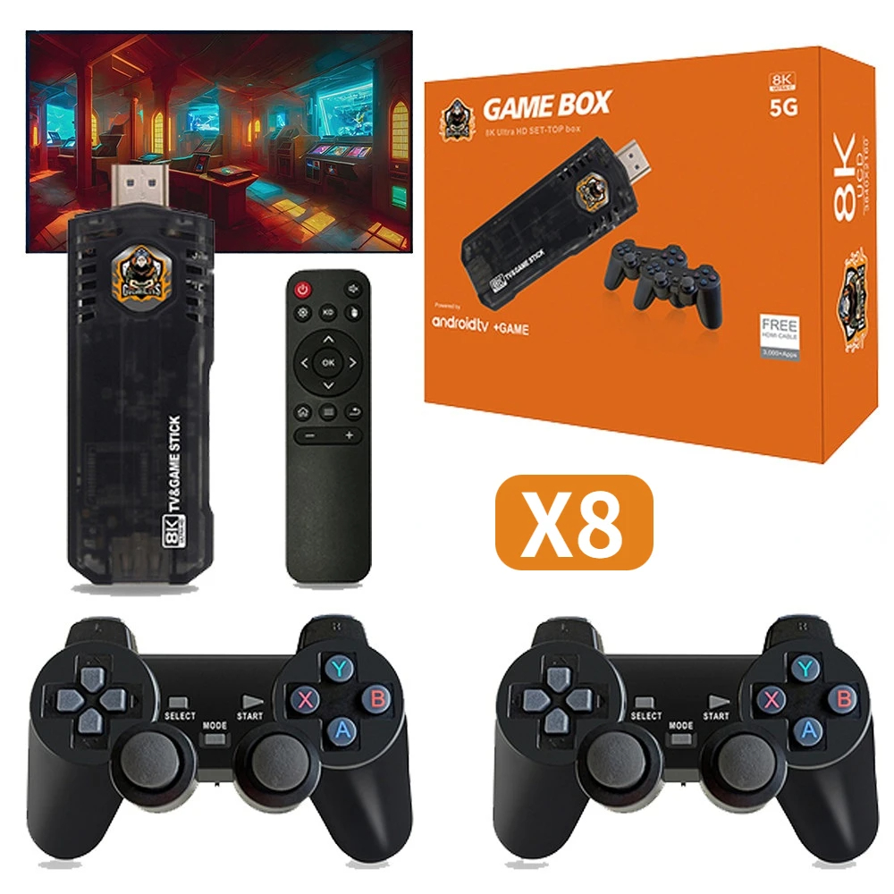 Игровая приставка X8 4K 3D игры аркадные Ретро приставки для видеоигр с двумя контроллерами Android 12 HD TV Двойная система для рождественских подарков