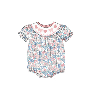 Nouvelle arrivée de barboteuse smockée à bulles pour bébé fille vêtements pour enfants de la Saint-Valentin vêtements smockés à fleurs personnalisés - Product Image 3