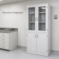 Ensemble de meubles de laboratoire au design moderne, armoire de rangement en acier, armoire haute pour hôpital, clinique, laboratoire avec portes en verre