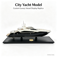 Modèle de yacht urbain personnalisé avec coque noire et blanche et support d'exposition