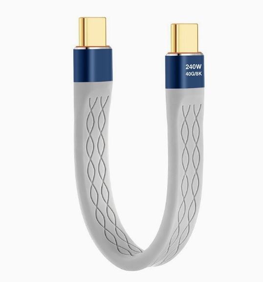 240W Fast Charging Type-C Soft Short Flat Cable, 40Gbps Data Transfer & 8K Video USB4 Cable for Chargers & Devices