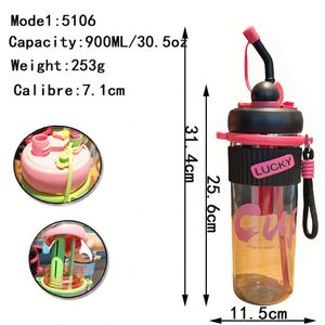 2025 New Product Ideas 900ml PC Plastic Sports Water Bottle Straw Cup Infuser Beverage Cup with Straw <b>Drinkware</b> - Product Image 4
