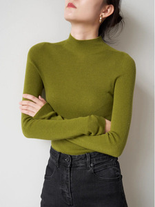 Maglione Coreano in Lana a Collo Semi-Alto, Lavorazione 3D a 16 Aghi, Senza Cuciture, Tinta Unita, Elegante per l'Autunno - Product Image 2