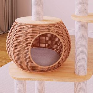Arbre à chat en rotin et bois massif, style pastoral, avec nid intégré, gain de place, pour la maison, Chine - Product Image 3