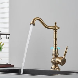 Antique Brass Phòng Tắm Lưu Vực Vòi Sàn Gắn Khắc Quá Trình Vòi Duy Nhất Xử Lý Nóng Lạnh Nước <span class=keywords><strong>Mixer</strong></span> Crane Tap - Product Image 2