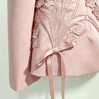 Costume deux pièces pour femme Ocstrade avec broderie florale, col cranté, blazer rose, pantalon droit, vêtements d'hiver pour femme, ensemble deux pièces